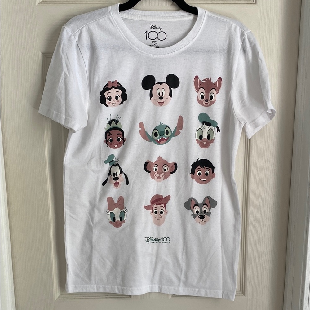 Disney White Womens T-Shirt with Character Faces